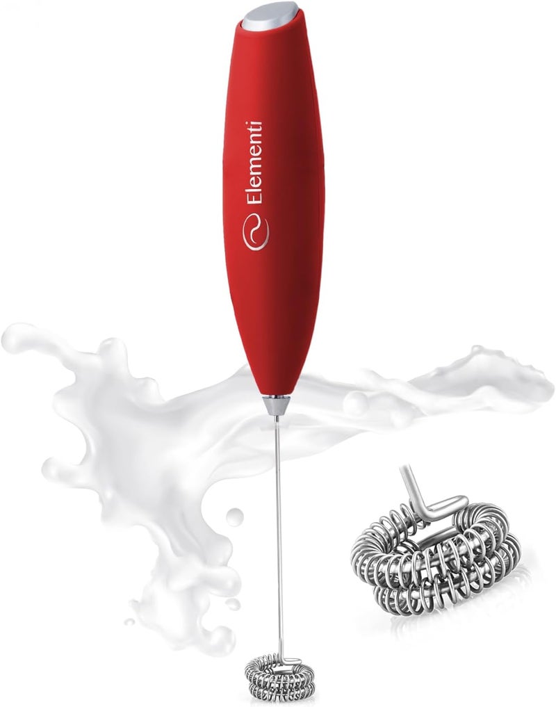 Elementi Milk Frother Handheld Double Whisk - Coffee Frother Electric Stirrer - Matcha Whisk & Drink Mixer Handheld - Hand Held Mixer Wand (Red) - Image 1
